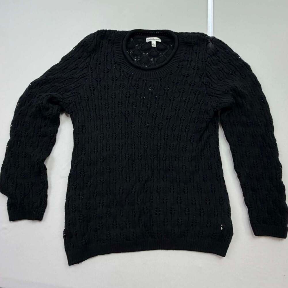 Croft & Barrow Women's Black Long Sleeve Pointelle Crew Neck Sweater